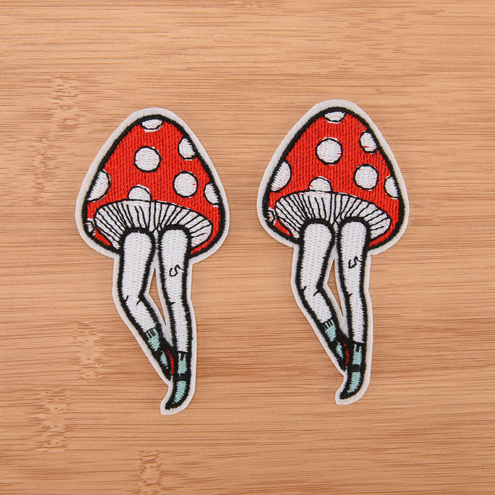 2pcs cartoon leg mushroom patch human leg boho hippie iron on applique bad.l8
