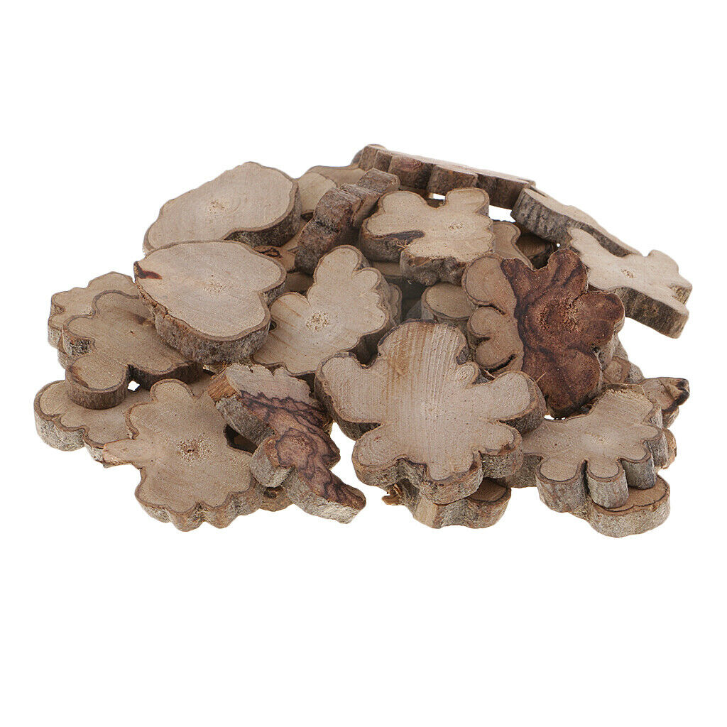 30pcs Small Natural Wood Slices Irregular Wood Slabs Rustic Tree Bark Slices
