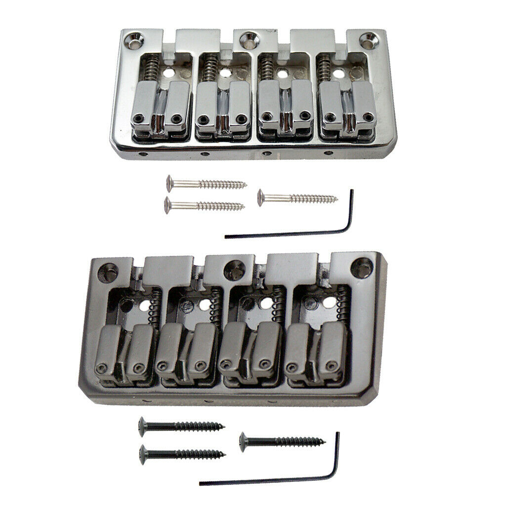 2 Pieces 4 String Electric Bass Guitar Bridge with Wrench Screws Black Color