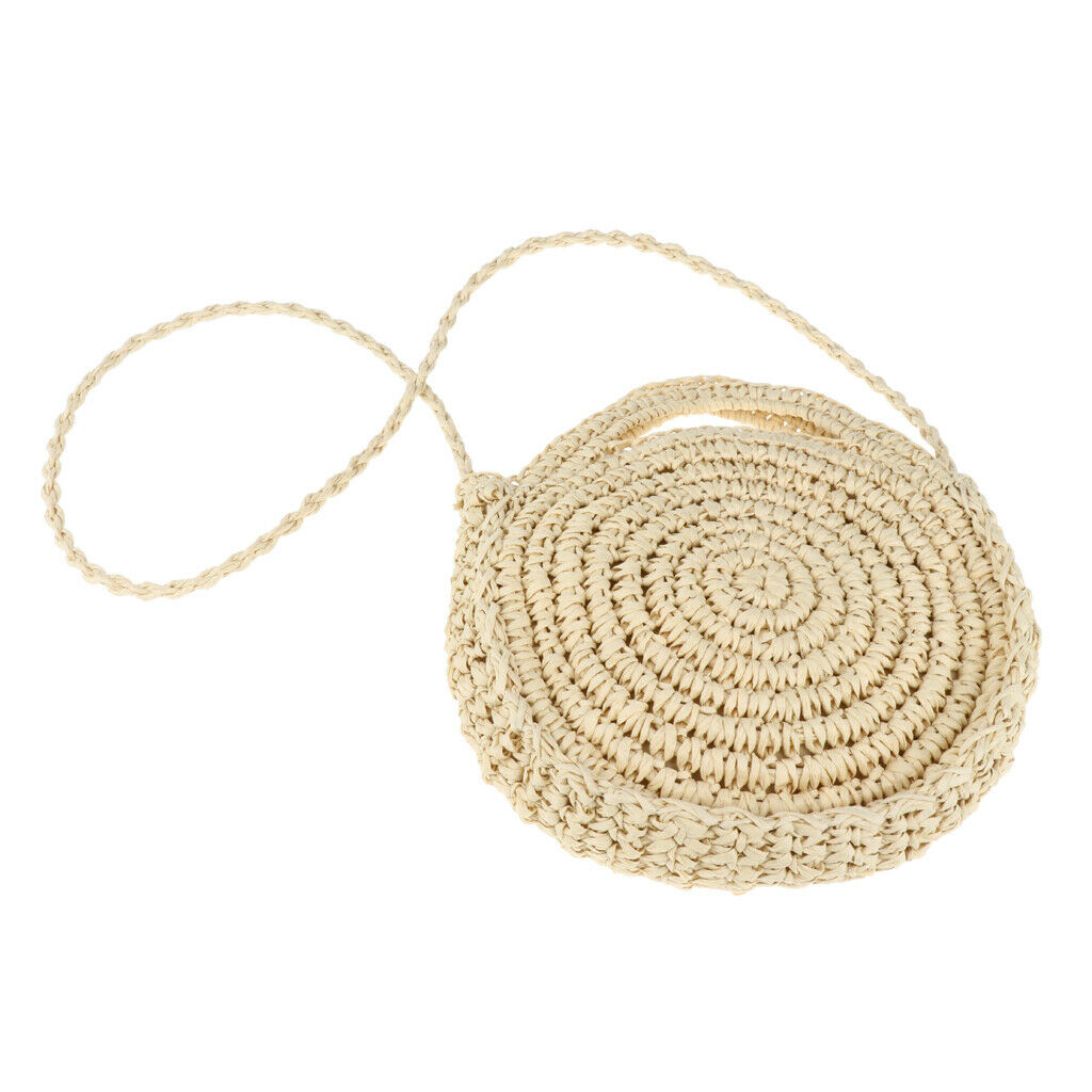 Straw Crossbody Bag Women Weave Shoulder Bag Round Summer Beach Purse Beige