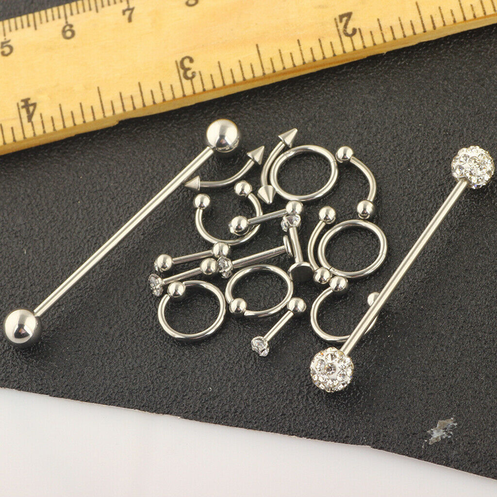 9 Pairs Stainless Steel Barbell Body Piercings Jewelry Kit Earrings Stud