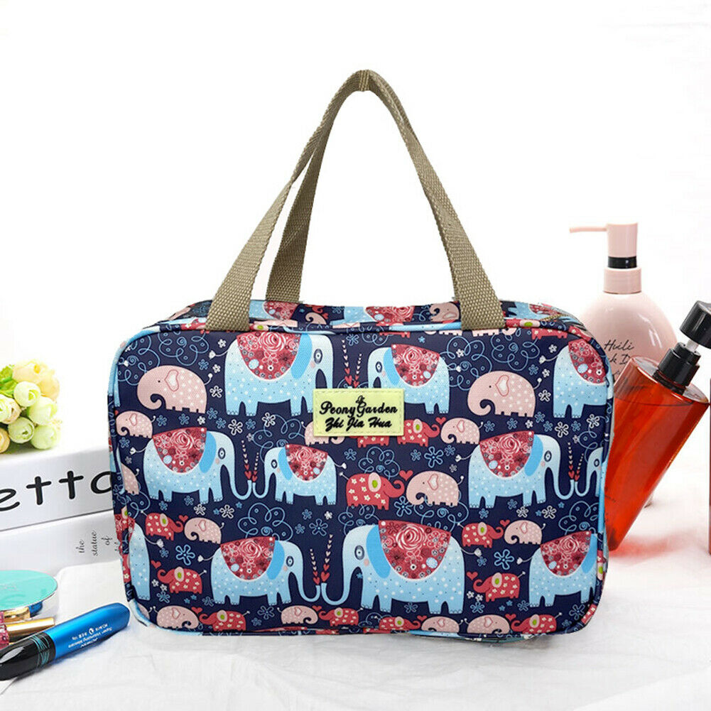 Elephant Printed Makeup Cosmetic Toiletry Storage Handbag Travel Wash Pouch @