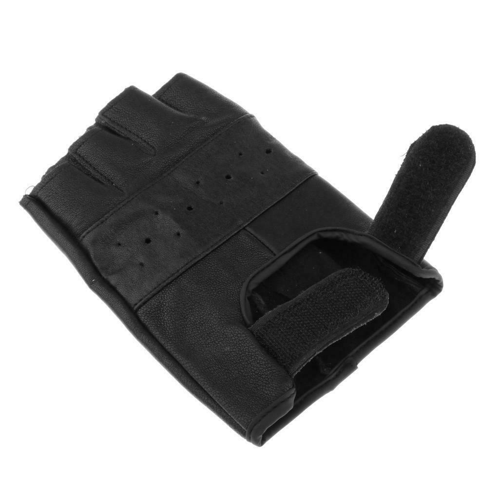 Mens Outdoor Black Soft Leather Driving Motorcycle Biker Fingerless Gloves