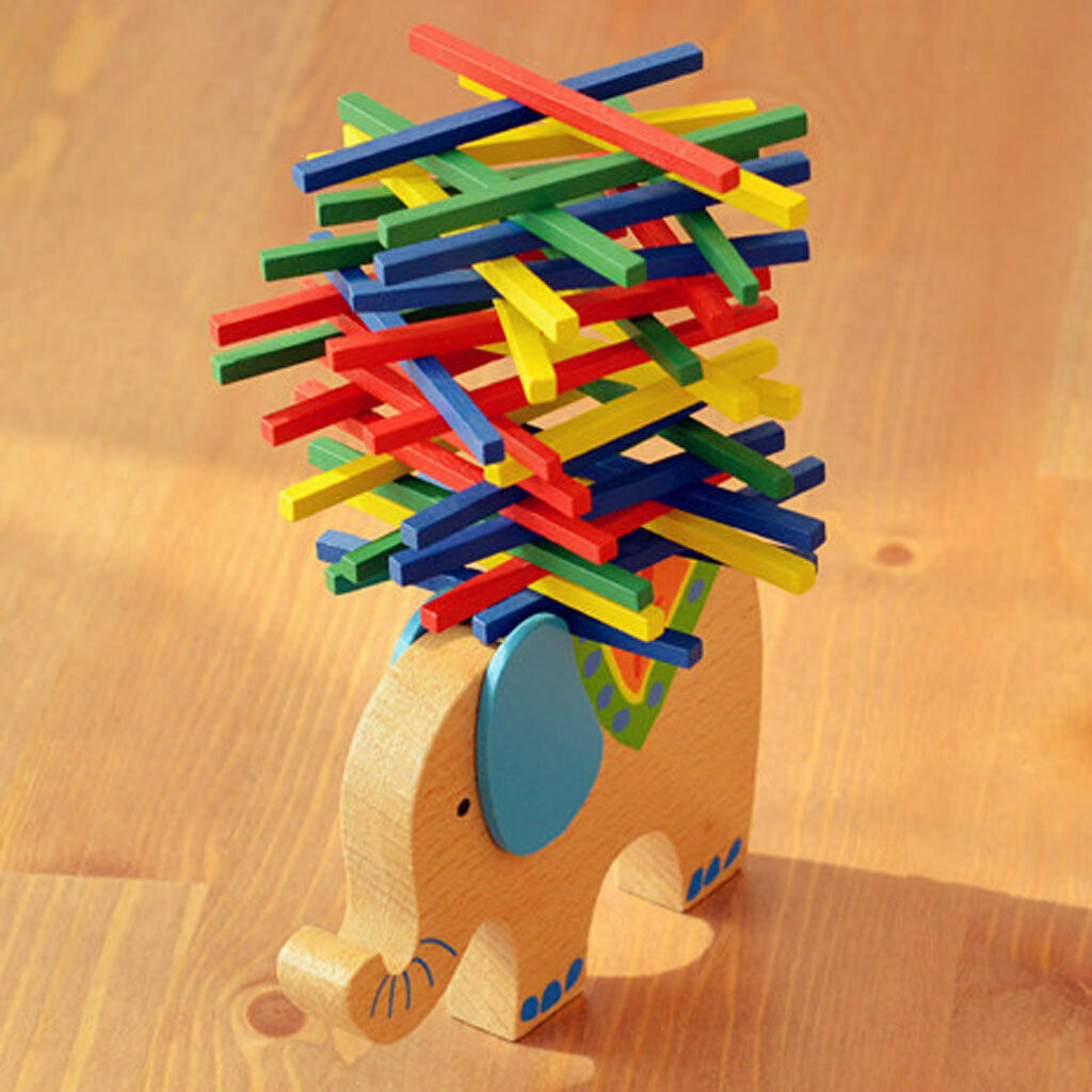 Wooden Elephant Balance Game Stacking Sticks Blocks Baby Kids Play Toys