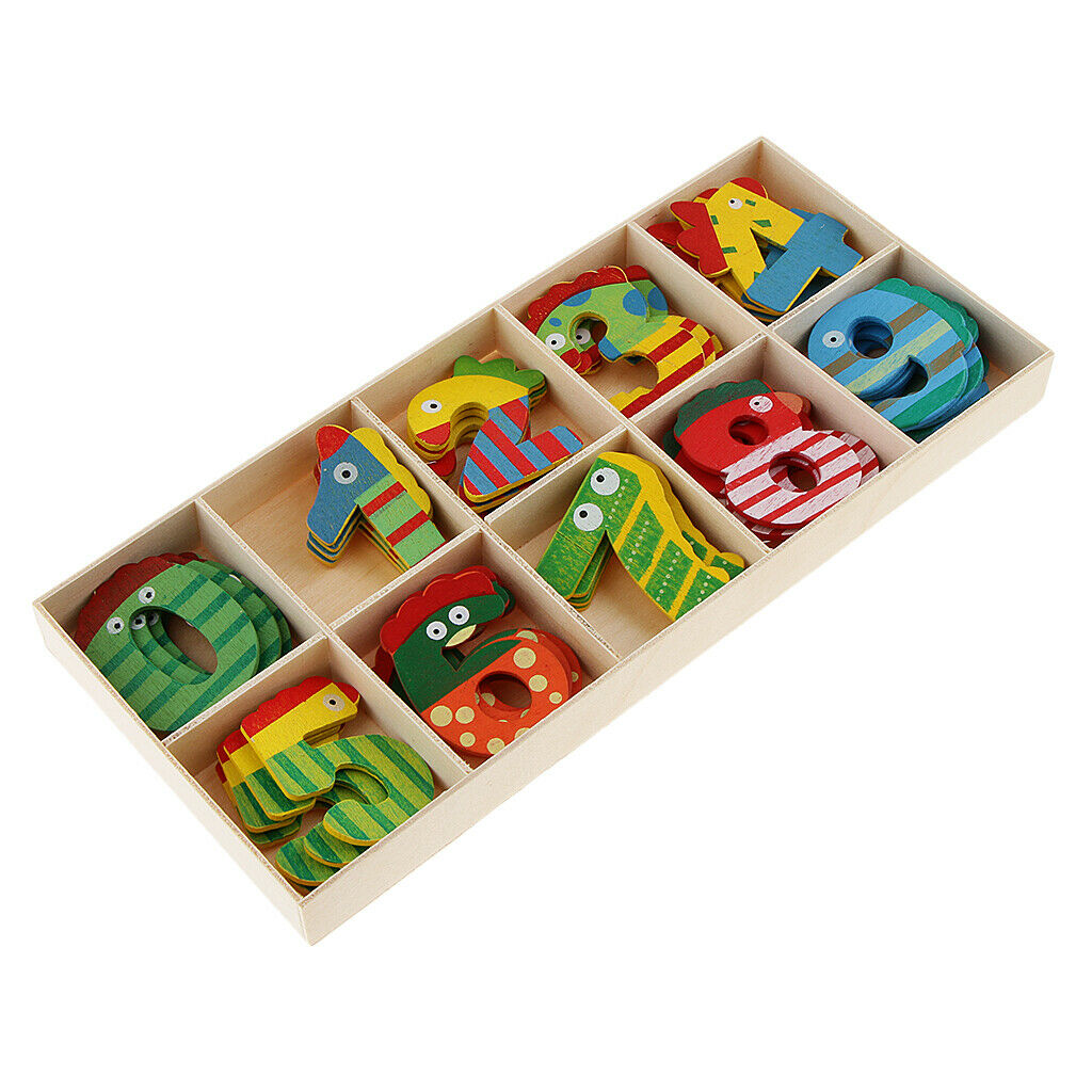 40Pcs Mix Color Wooden Numbers - Craft Number Cute Animal With Storage Tray