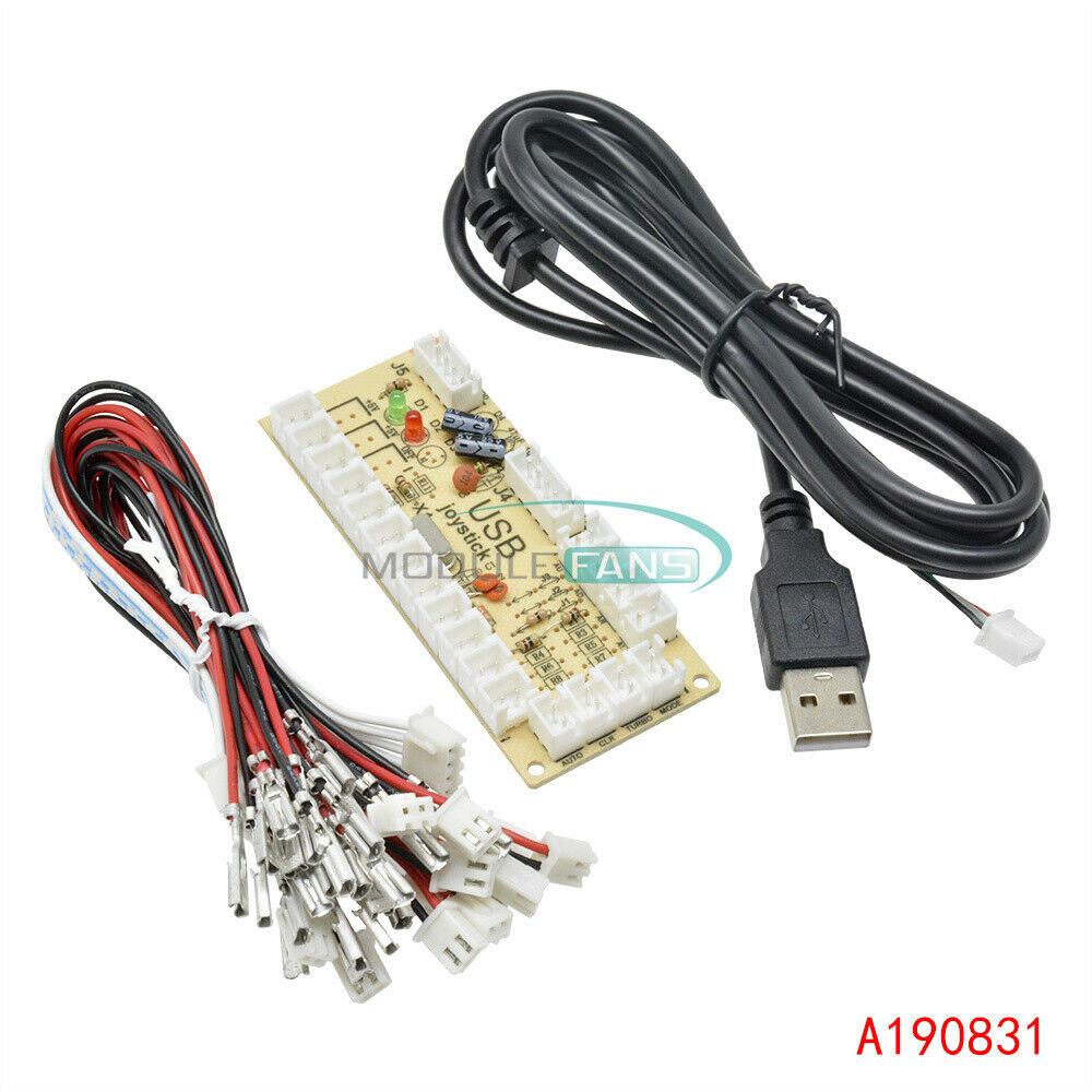 Zero Delay LED Arcade MAME Encoder USB To PC 5Pin Joystick PCB Board+Cables