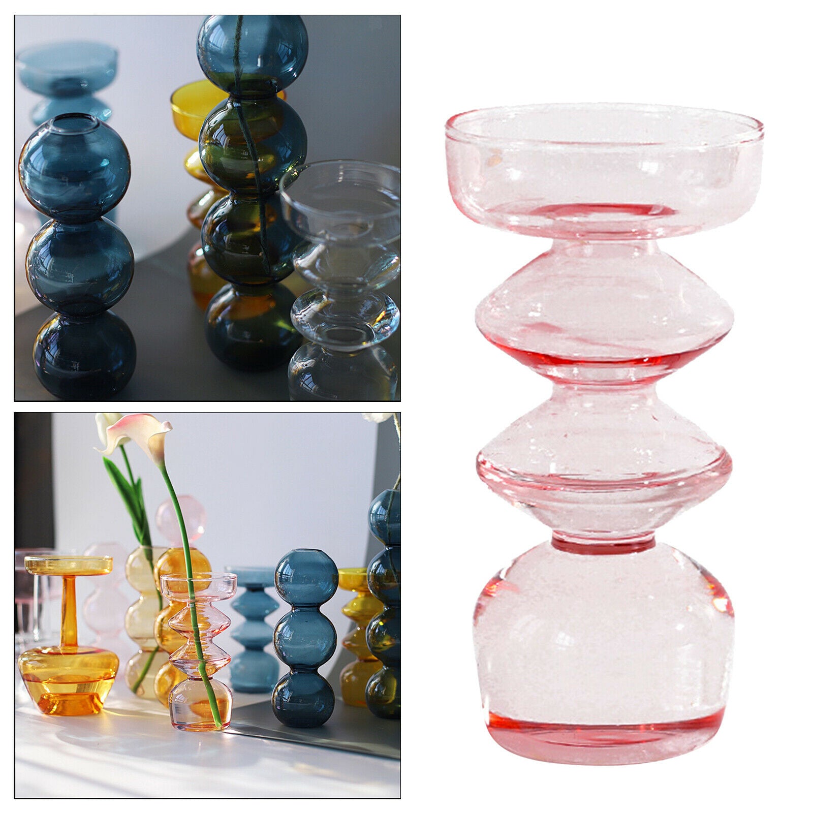 2x Modern Art Clear Glass Vase Tabletop Container Floral Pot Home Decor