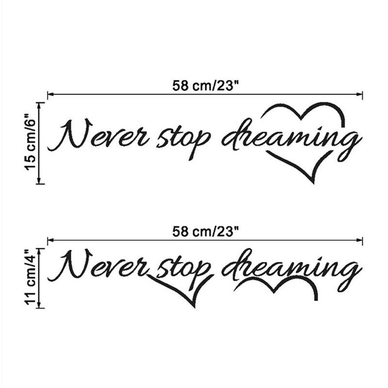 Never Stop Dreaming Wall Stickers Room Quotes Home Decor DIY Art Wall Dec.l8