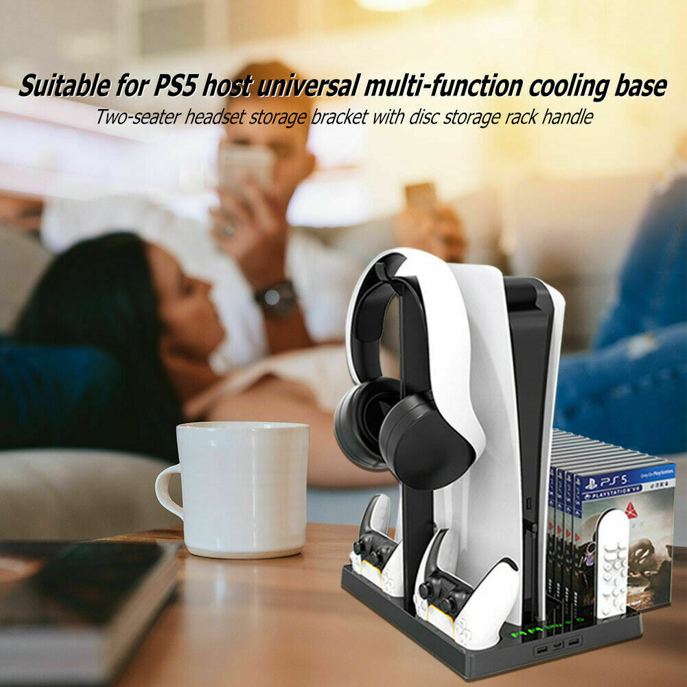 For PS5 Vertical Stand Base Holder Storage Charging Station with Cooling Fan