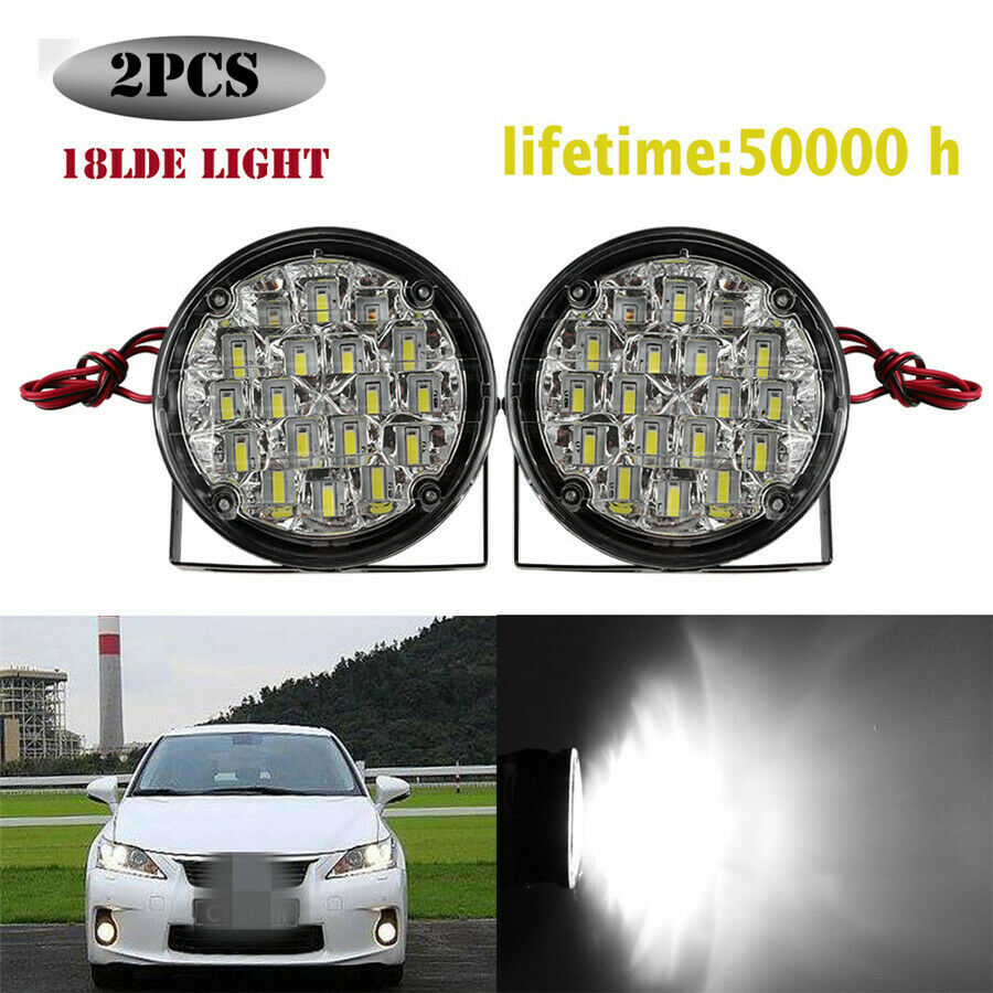 2Pcs 18w 6500K Car Daytime Running Light Fog Lights DRL LED Waterproof
