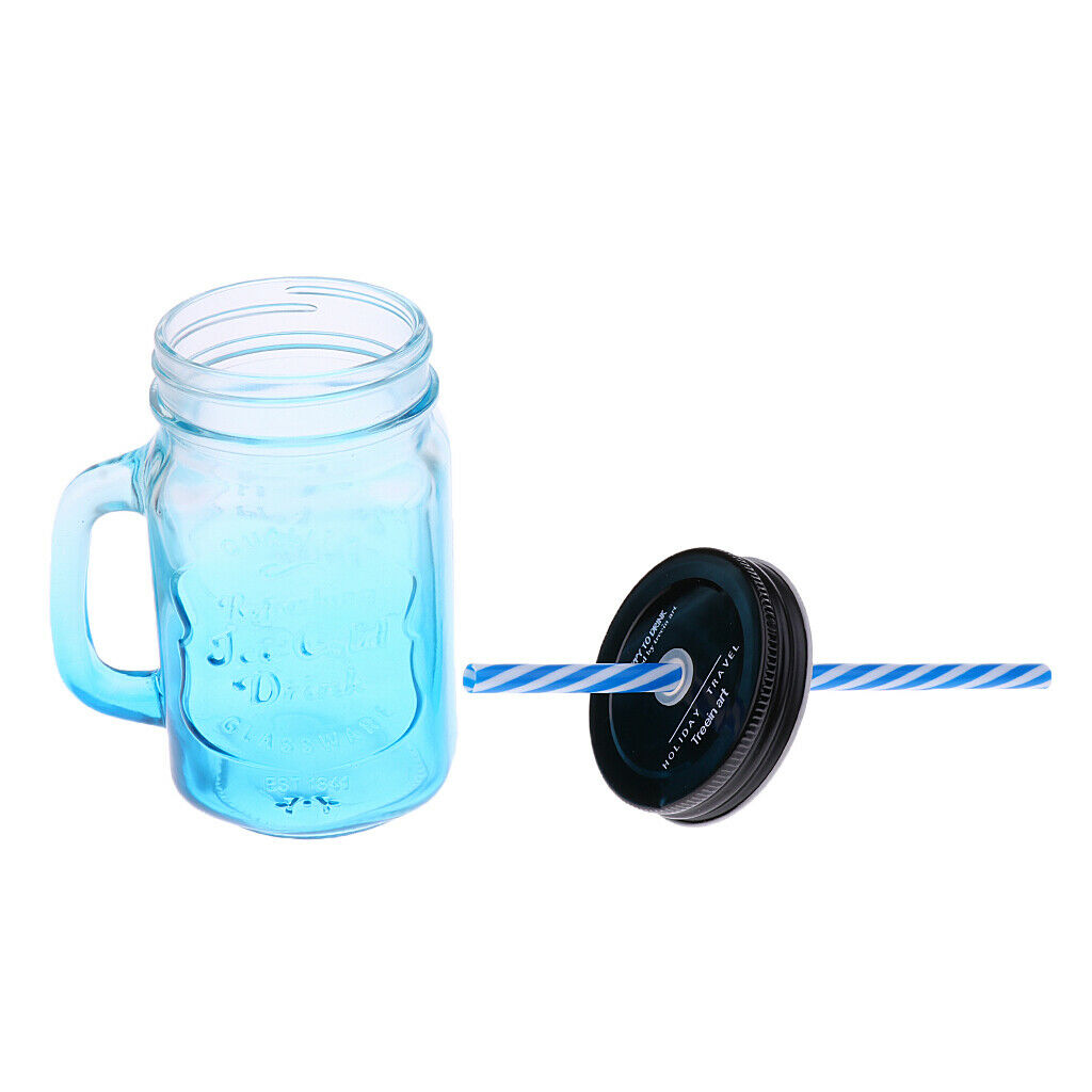 2Pcs/Set Retro Gradient Color Jars Mugs Glass w/ Handles Lids & Straws Gifts