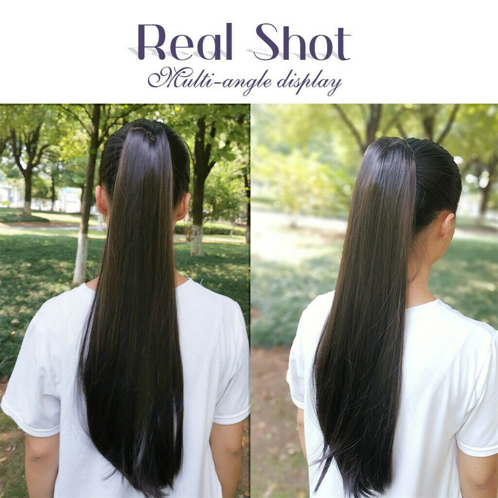 Women Long Synthetic Ponytail Clip in Hair Extension Hairpiece Black 62cm