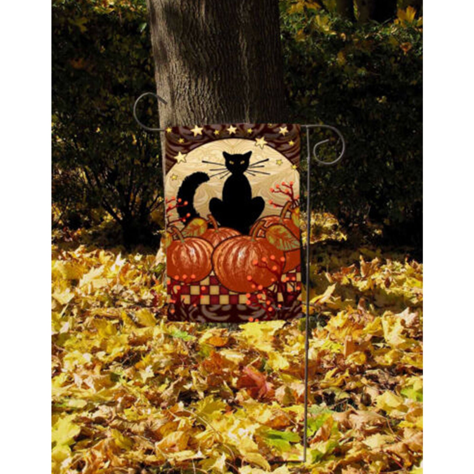 Toland Moonlight Cat 12.5 x 18 Autumn Halloween Pumpkin Kitty Garden Flag
