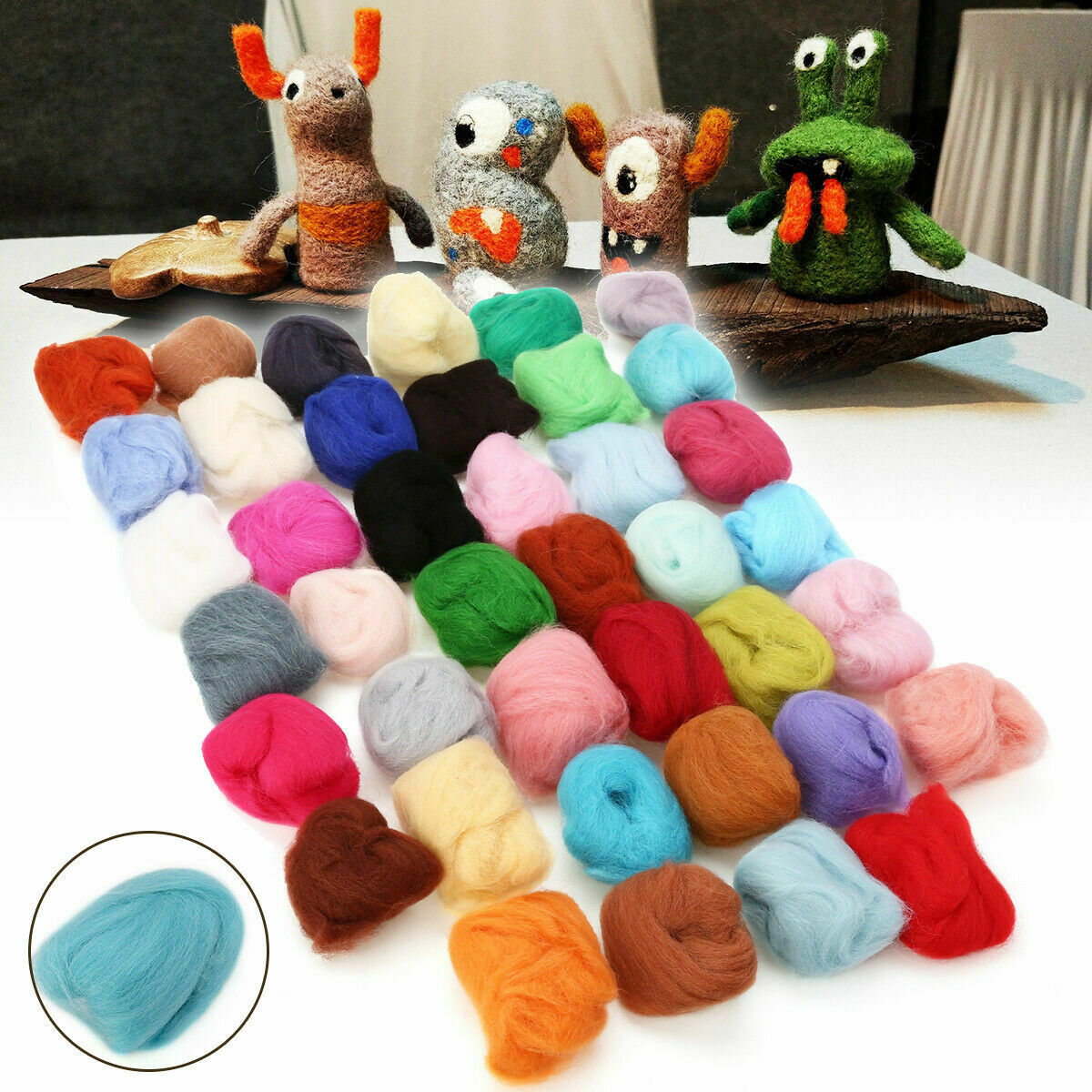120g Mix 40 Colors  Wool Tops Soft Roving Wool Fibre For Needle Felting