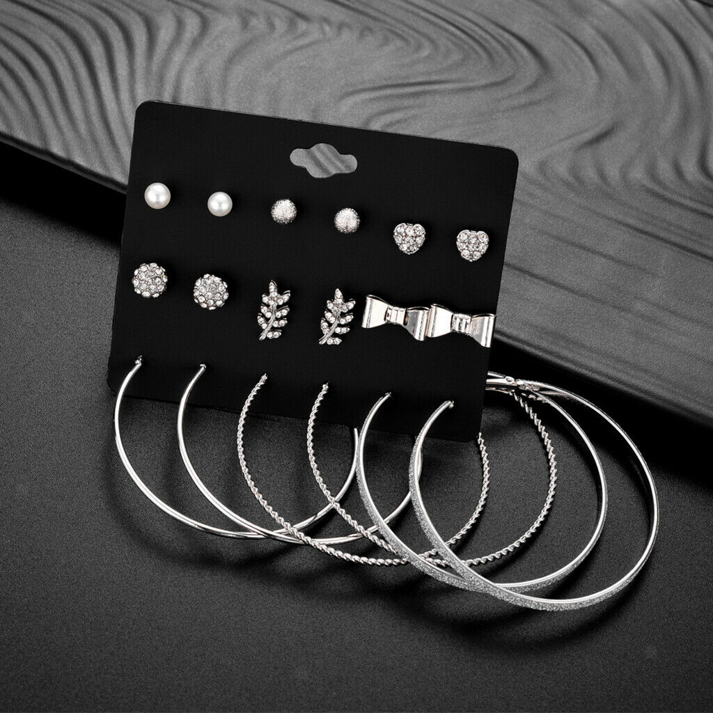 9pair Fashion Lady Ear Stud Ear Hoop Sets Heart Wedding Banquet Jewelry