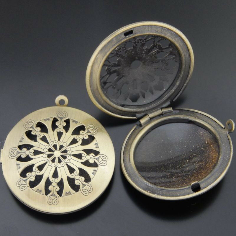 Lot of (x4) Bronze Iron Floral Locket Magnetic Prayer Box Pendant Findings DIY