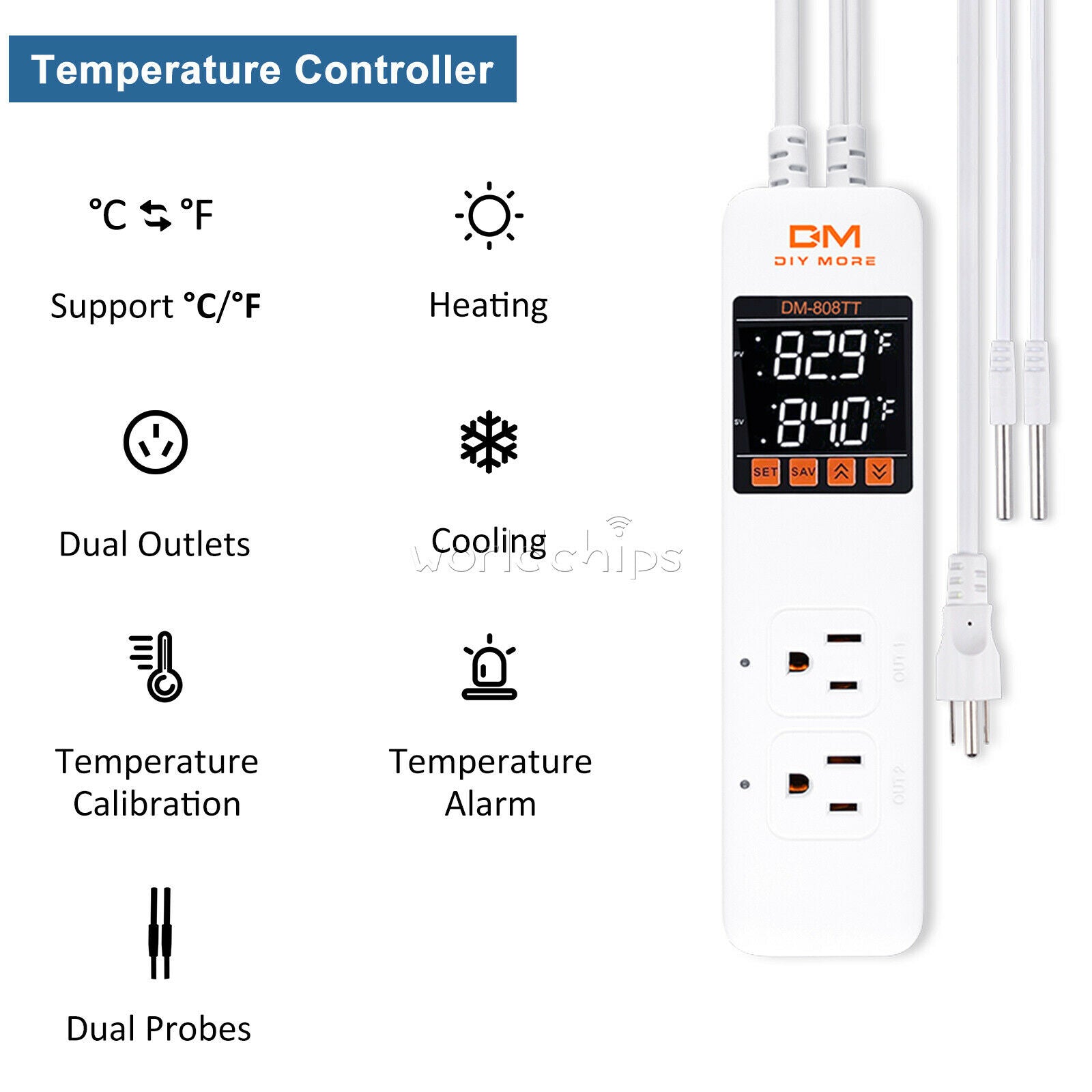 DM-808TT AC85-250V 10A Dual Digital Temperature Controller Control Power Socket