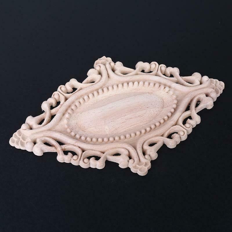 4pcs Wood Carved Onlay Applique Oval Carving Flower Unpainted Frame Furniture