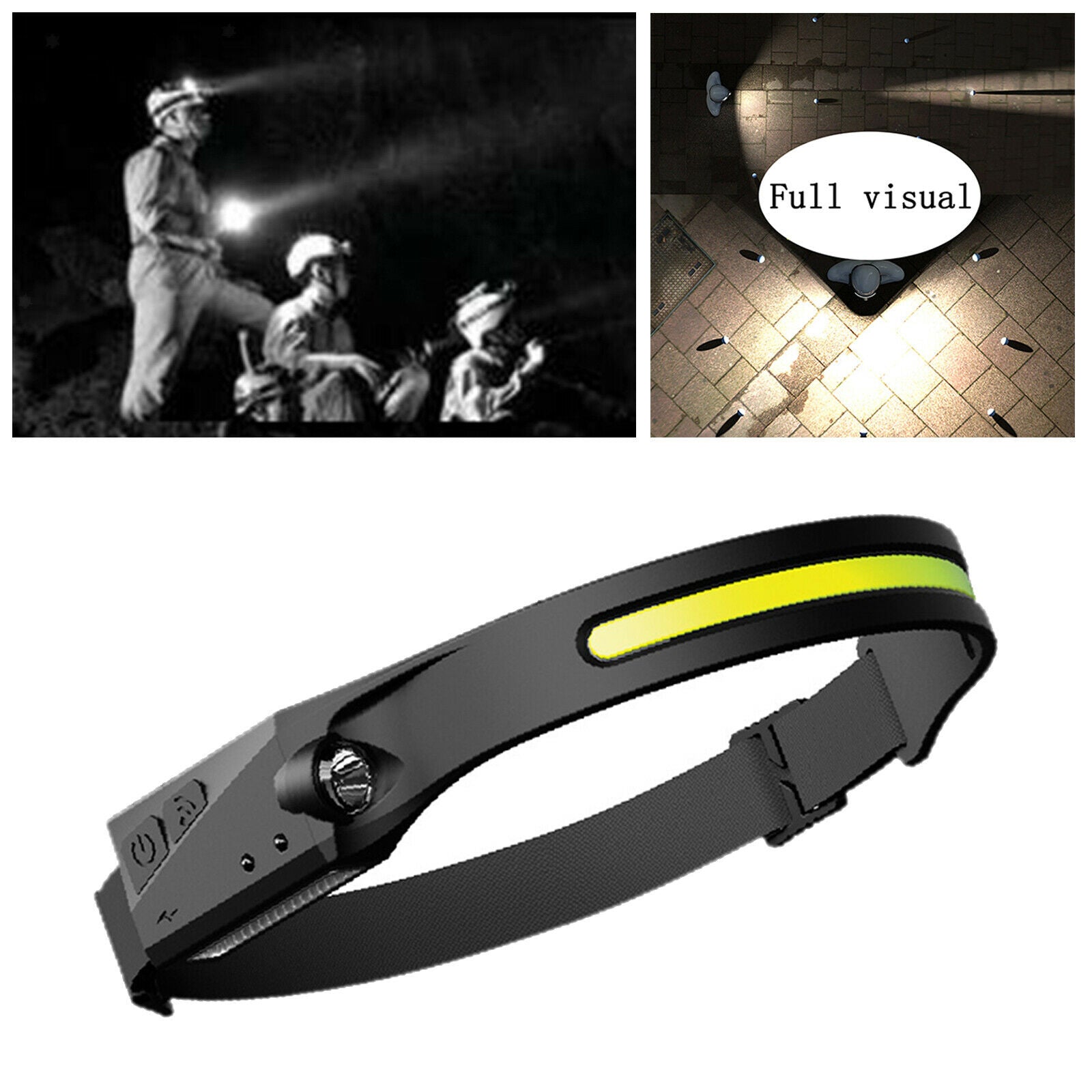 LED Headlamp Flashlight COB Headlight Battery Powered for Fishing, Running