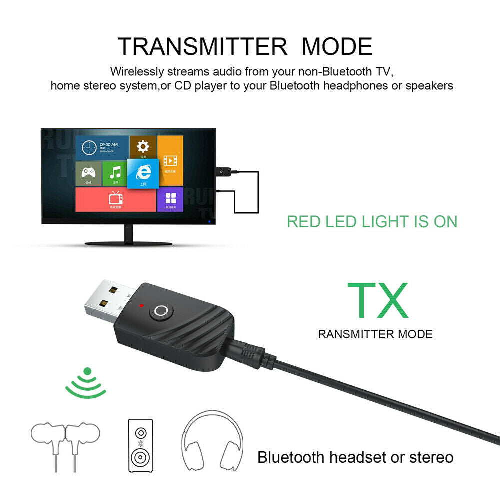 3 in1 Bluetooth USB Transmitter Receiver Wireless Audio 3.5mm Adapter PC TV MP3
