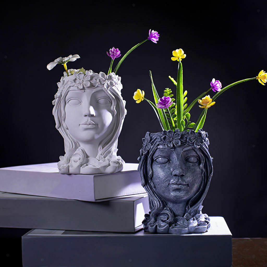 2x Goddess Face Head Planter Succulent Herb Flower Pot Garden Patio Yard Bar