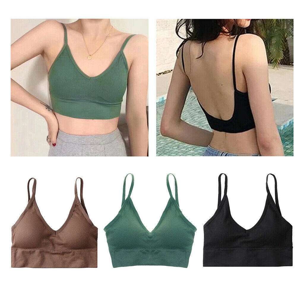 3 Pack Nylon Bralette Spaghetti Straps Seamless Comfort Bra Bustier Yoga Bra