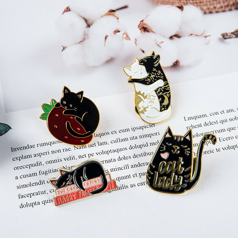 4Pcs Lovely Cat Enamel Pins Kitten Badge Brooch Bag Clothes Lapel Jewelry.l8