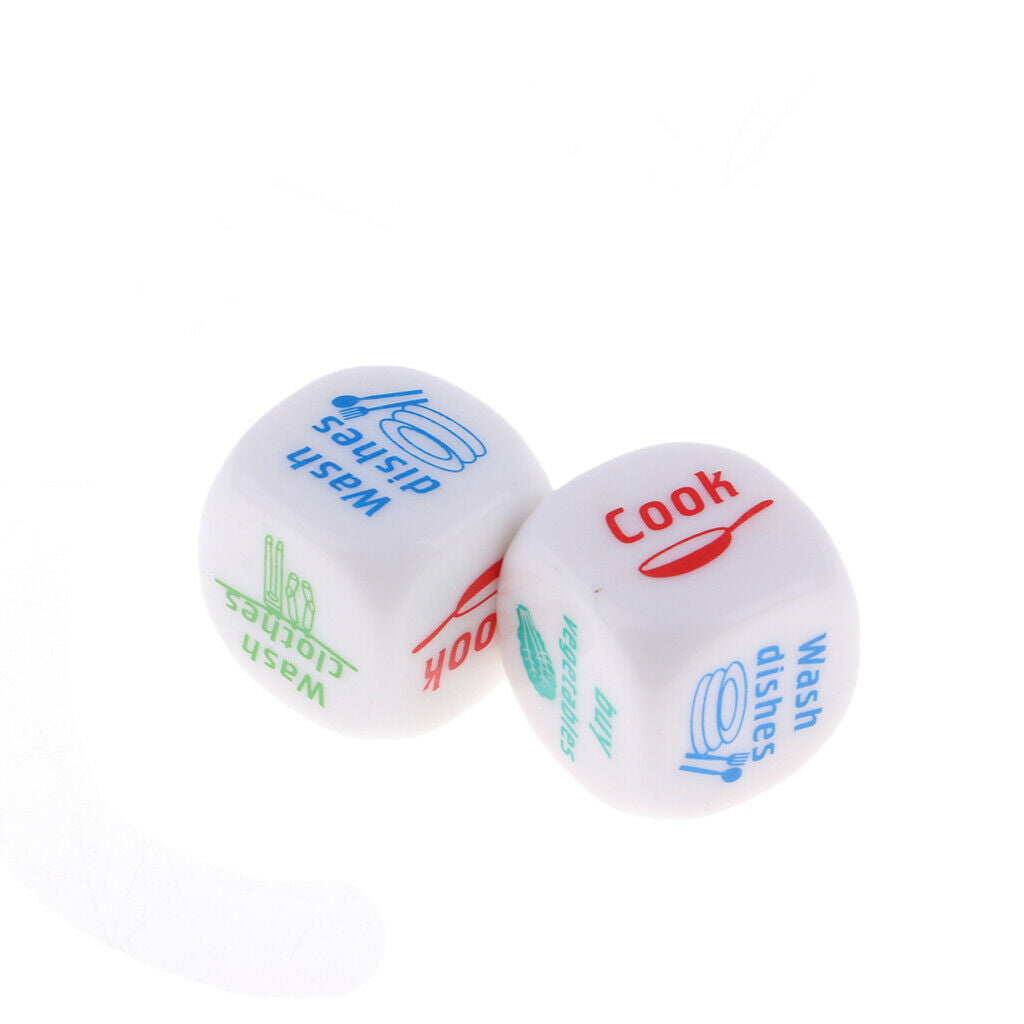 2pcs Green D6 Dice Dice Game With Word And Pattern Housework Distribution Game