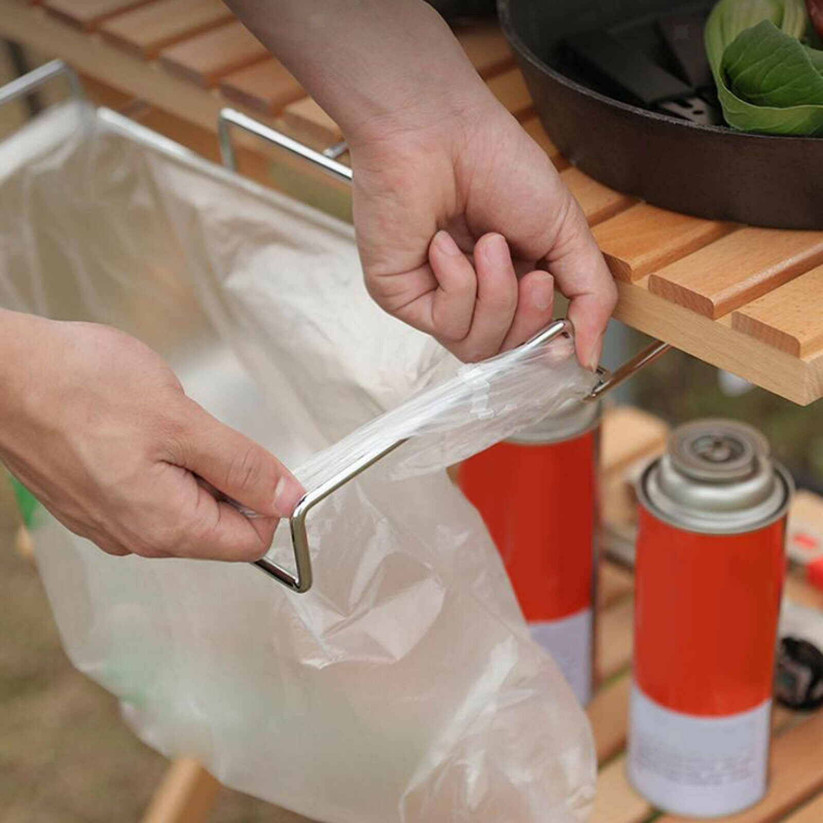 Trash Bag Holder Rubbish Bag Hanging Rack Kitchen Camping Desk Frame Hanger