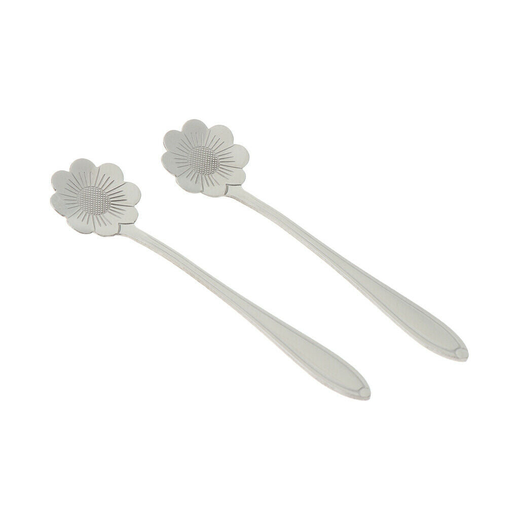 2 Pieces Flower Spoon Tableware Metal Stirring Mixing Spoons Coreopsis