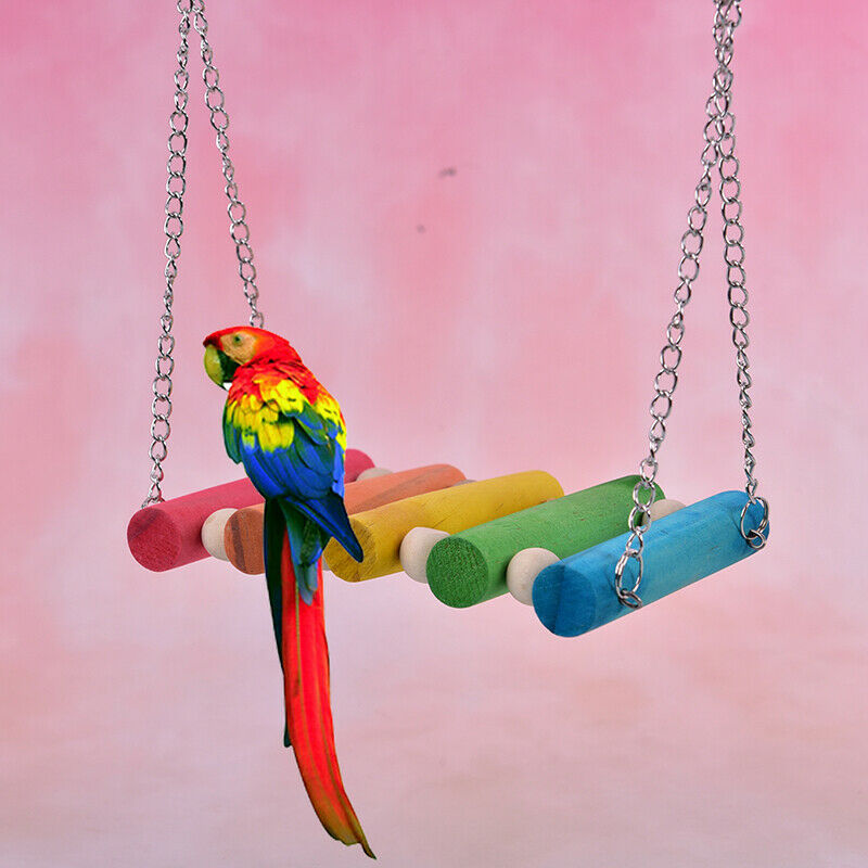 Bird Hanging Swing Toys Wood Parrot Parakeet Perches Finches Pets Access*.l8