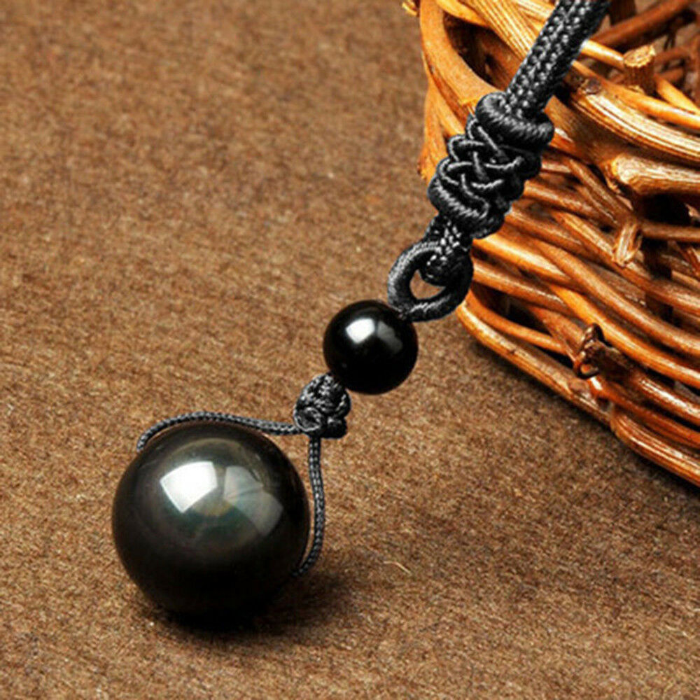 Fine Men Women Retro Weaving Necklace Obsidian Stone Lucky Pendant Jewelry Gift