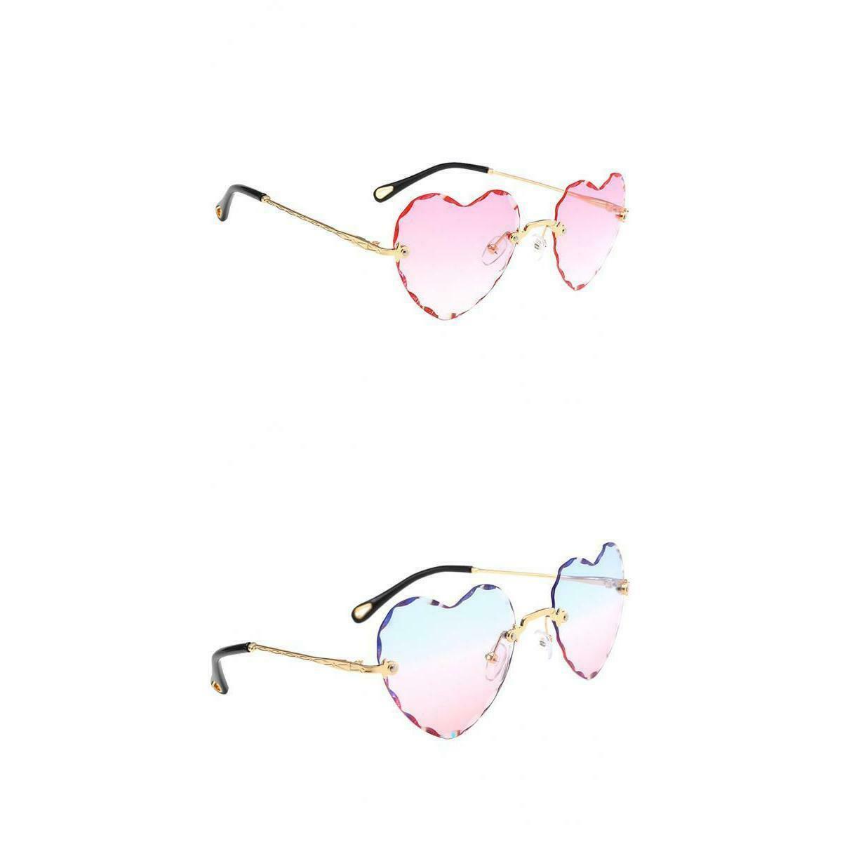 2x Women Gradient Rimless Heart Shape Fashion UV400 Protection Sun Glasses