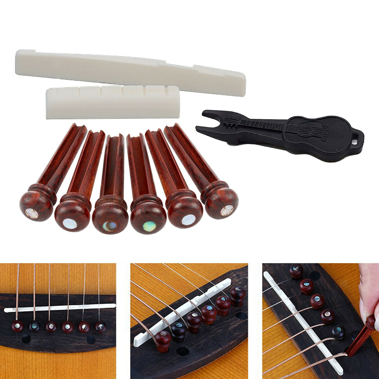 6Pcs Guitar Bridge Pins Guitars End Screw Guitar Saddle Nut Pin Puller