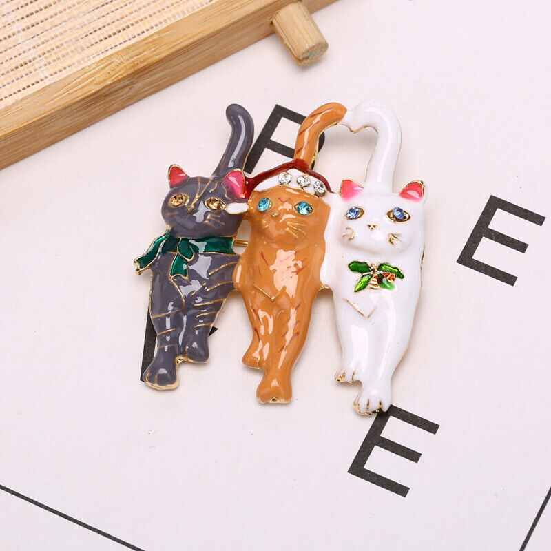Fashion Three Christmas Cat  Brooch Animal Pin Corsage Elegant Jewelry Gift US