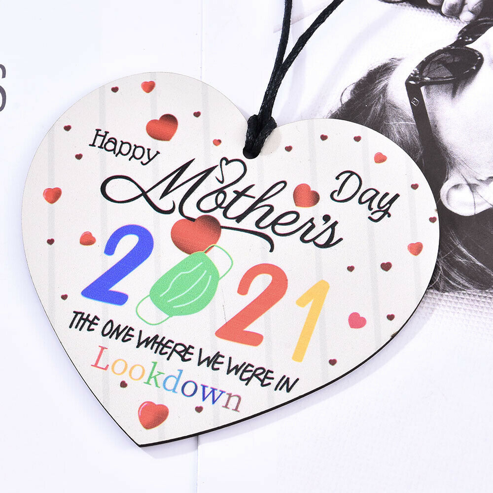 Mothers Day Lockdown 2021 Wooden Wood Heart Colourful Plaque Mum Mummy Mother