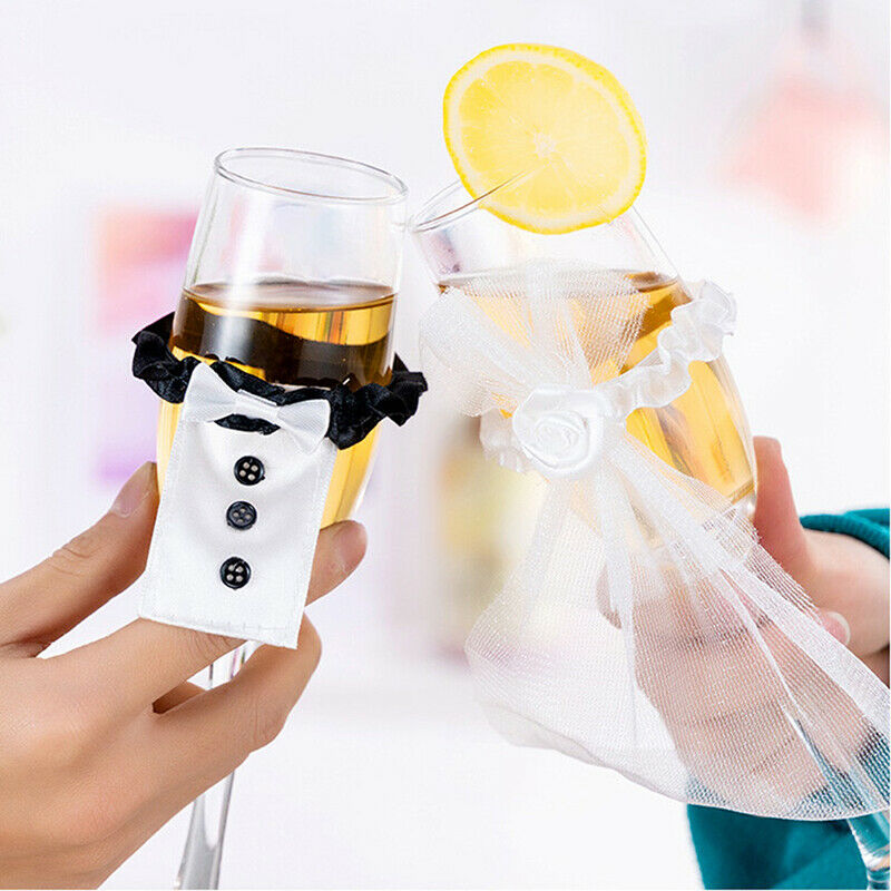 1 pair Wedding Table Decoration Wine Glass Cup Cover Bride Groom Costume .l8