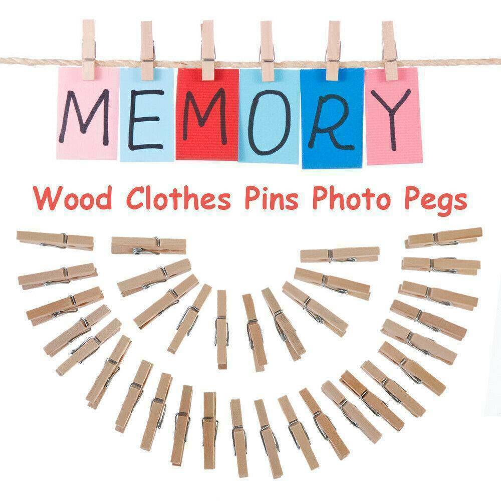 100* Durable Wood Clothespins Photo Album Wood Clip Wooden Laundry Clothes Pins_