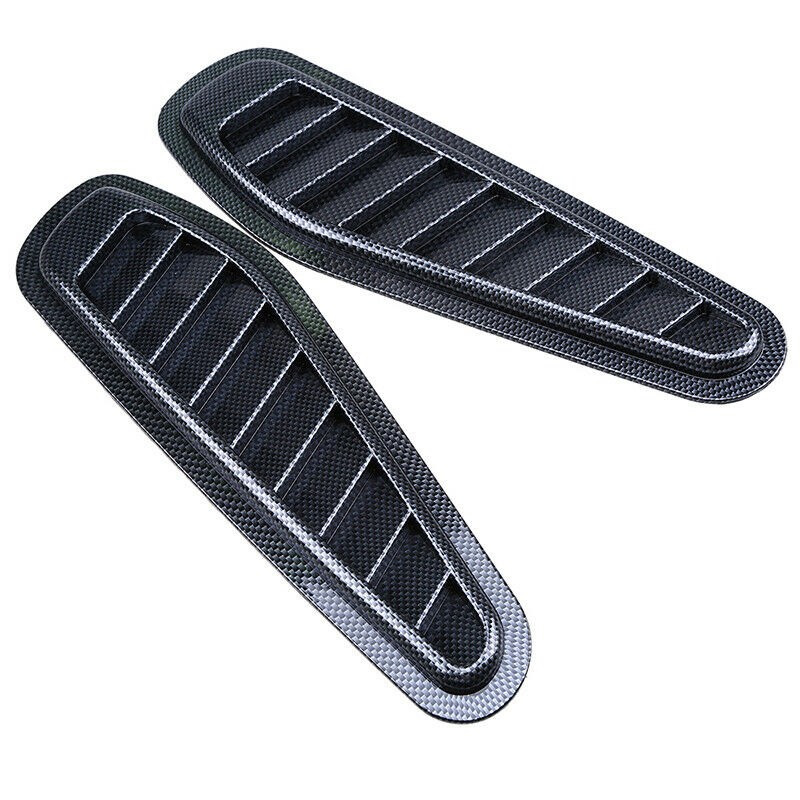 2Pcs Carbon Fiber Car Front Hood Scoop Air Flow Vent Bonnet Cover Trim Universal