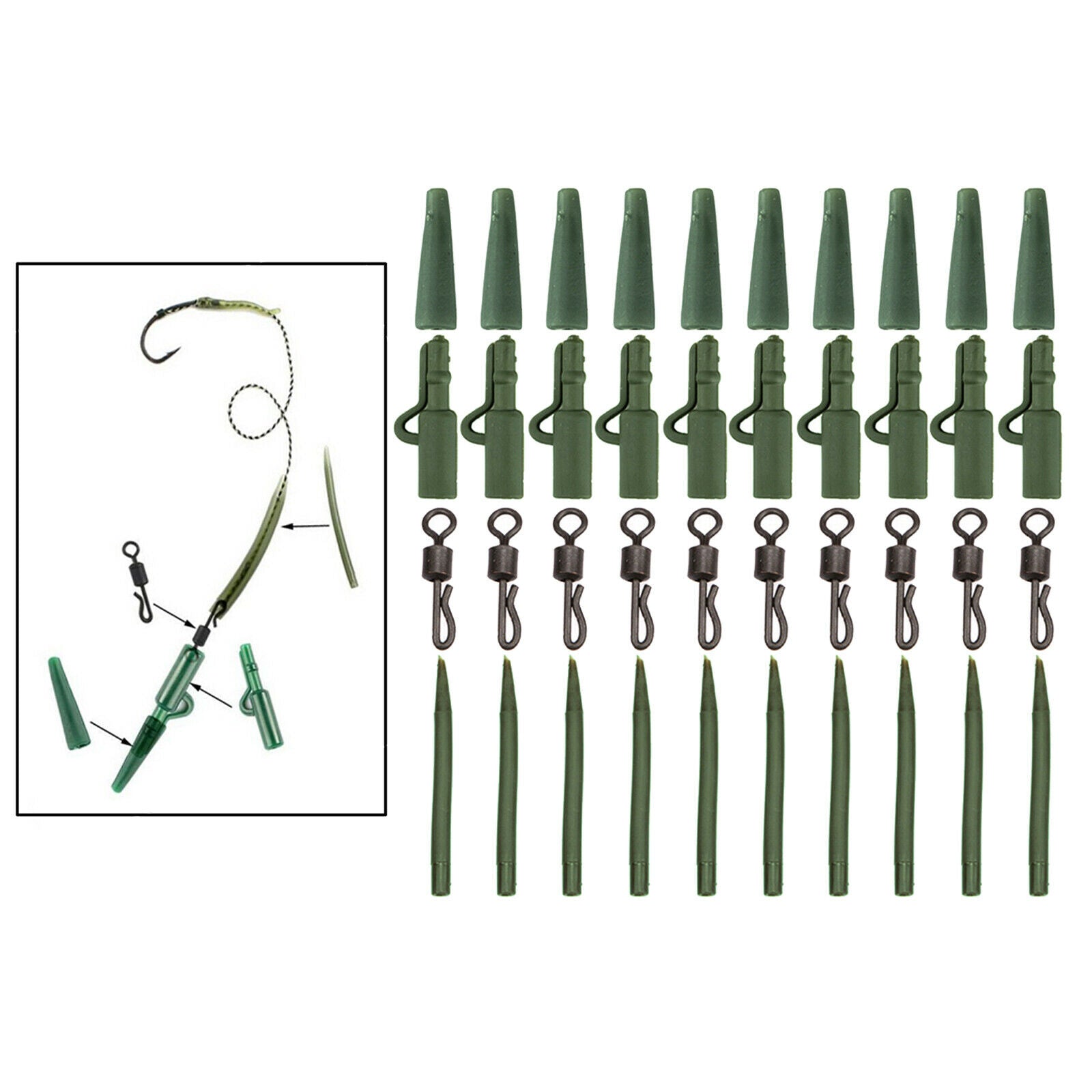 40-in-1 Carp Fishing Tackles Assorted Sizes Rolling Swivels Angler Equipment