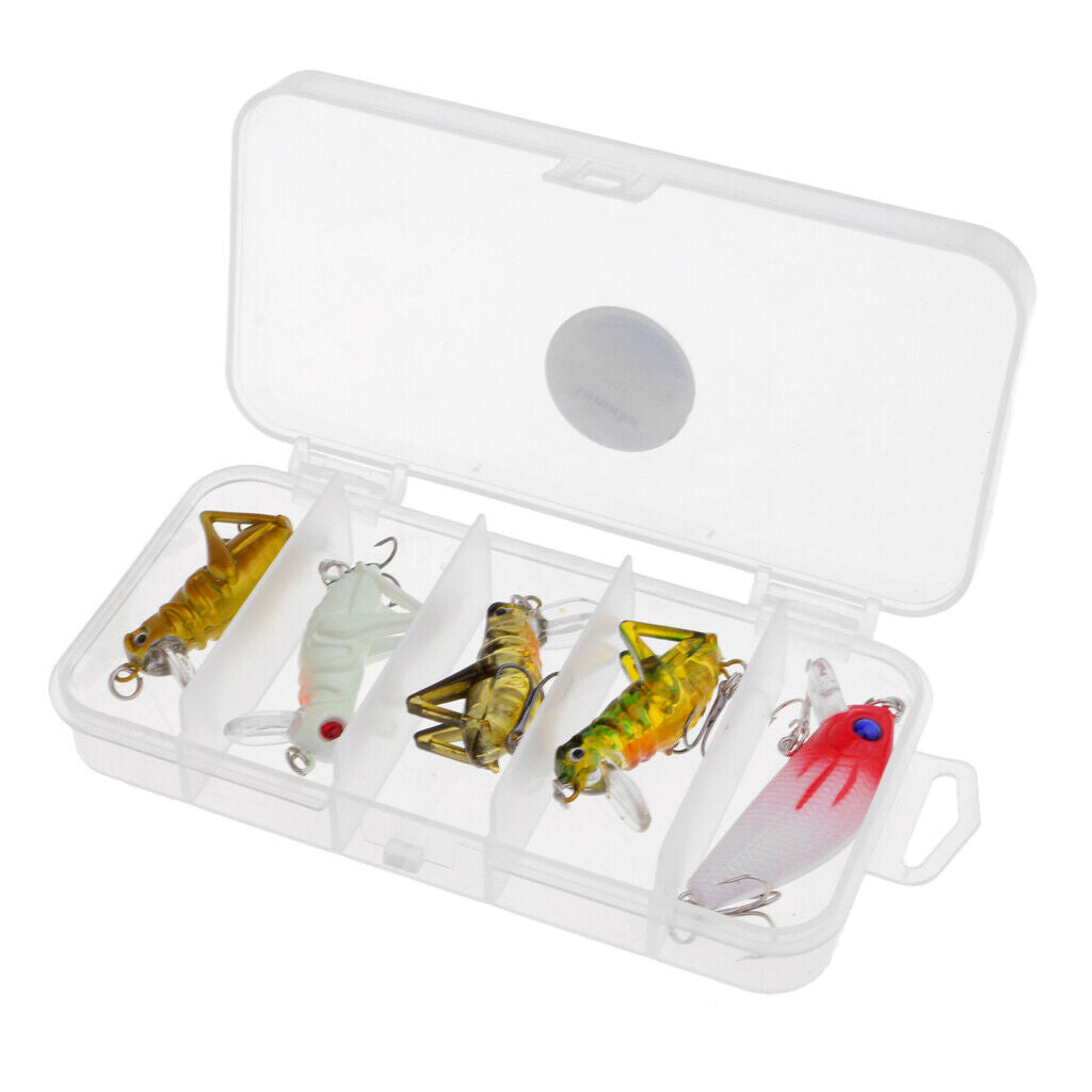 5Pcs/Lot Fishing Lure Artificial Locust Grasshopper Lures + Minnow Hard Bait
