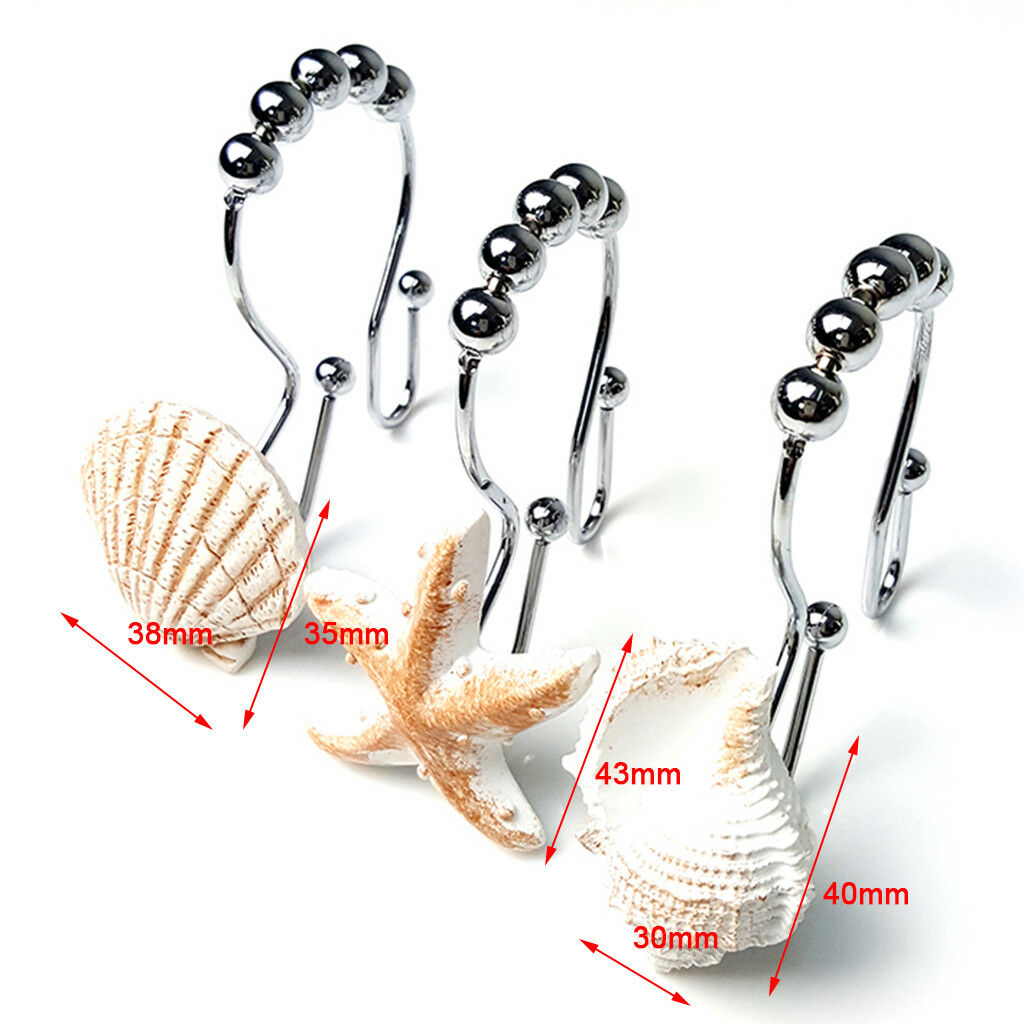 Shell Shower Curtain Hooks Curtain Rings Home Garden Bathroom Decor (Set 12)