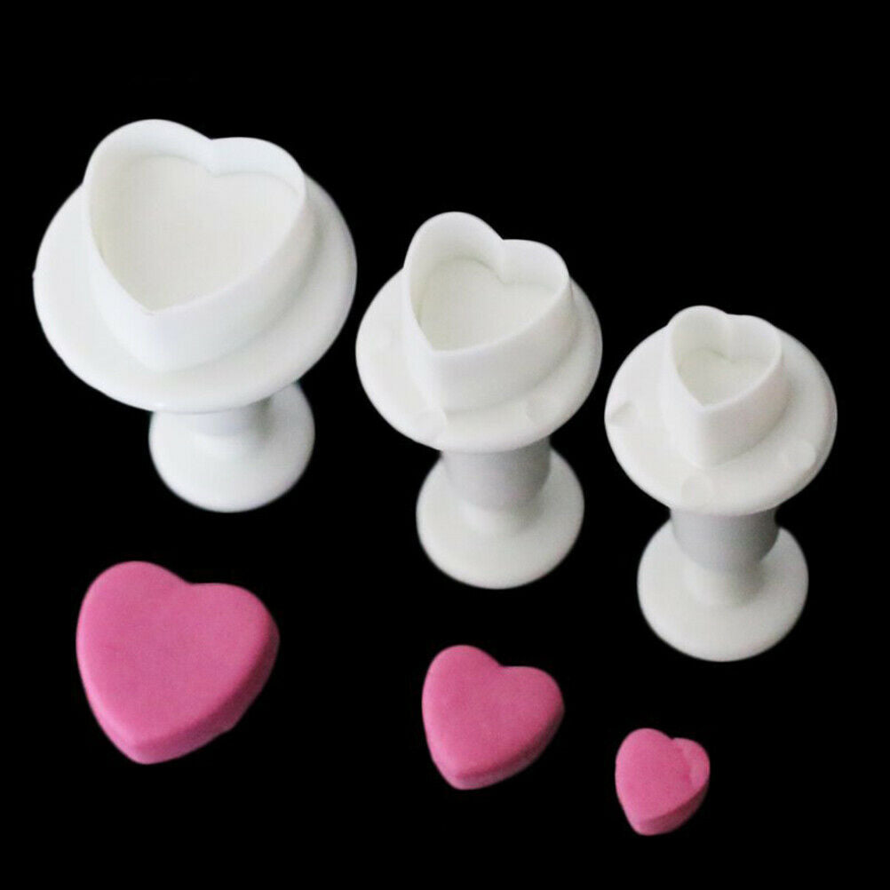 3pcs Love Heart Shape Cookie Plunger Cutter Fondant Gumpaste Cupcake Topp.l8