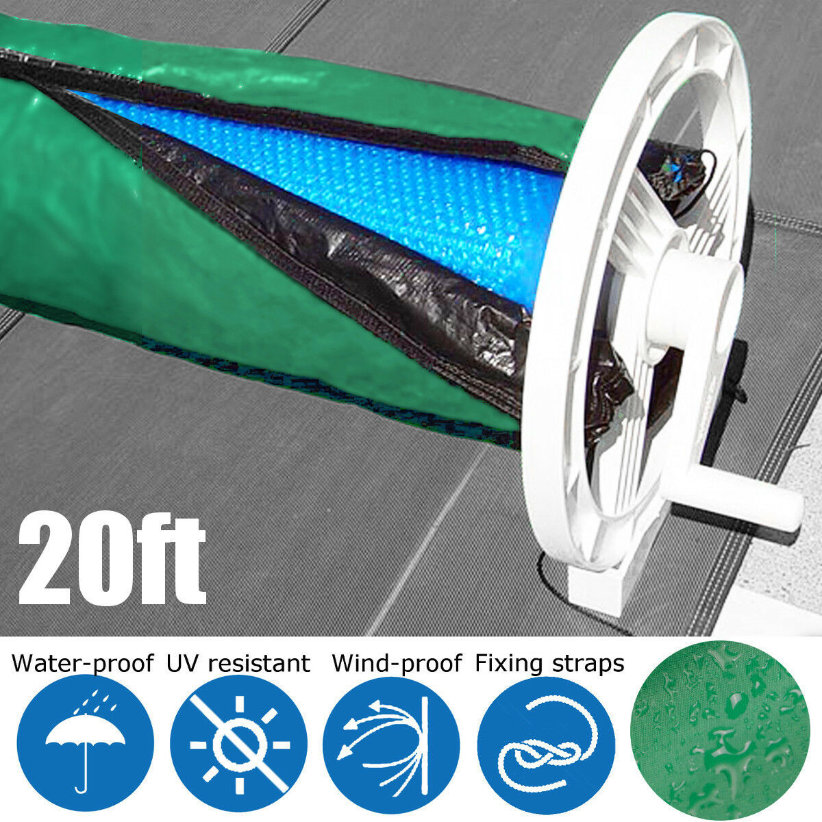20ft Solar Blanket Winter Cover Collapsible For Swimming Pool Solar Roller Reel