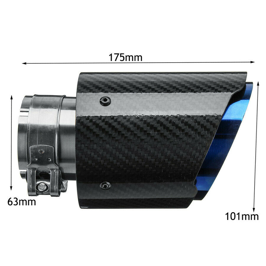 Universal 2.5" 63mm  Glossy Carbon Fiber Round Exhaust Pipe Burn Blue Tips