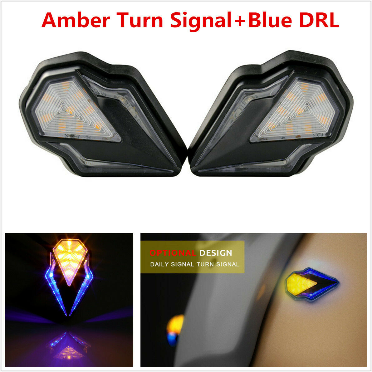 2x Motorcycle LED Turn Signal Indicator Amber Blinker Blue Daytime Running Light