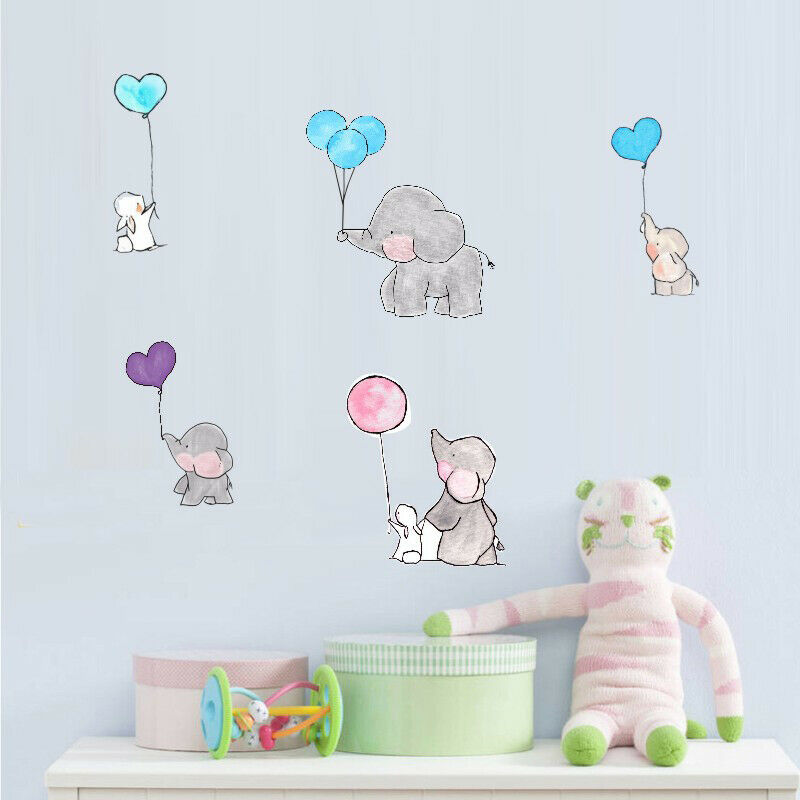 Cartoon Cute Animal Elephant Playing with Balloons Rabbit Wall Stickers D.l8