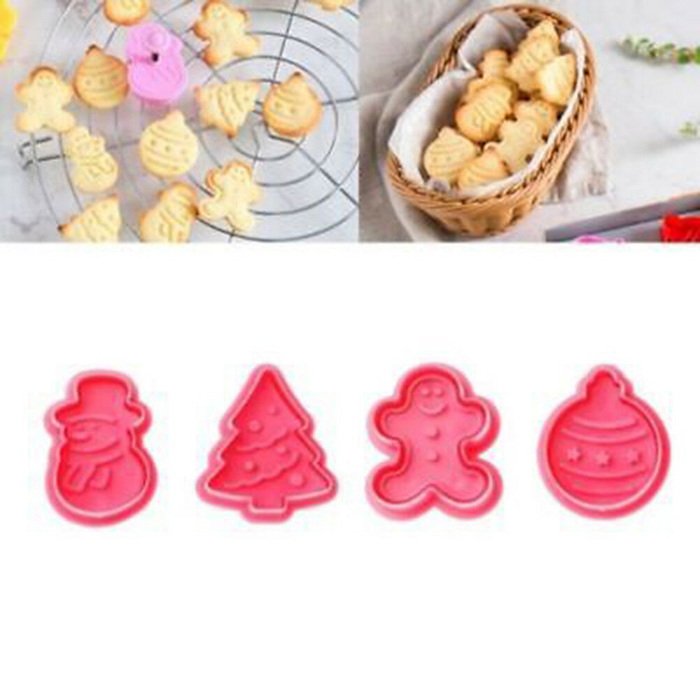 4pcs christmas cookie biscuit plunger cutter mould fondant cake mold bakin.l8