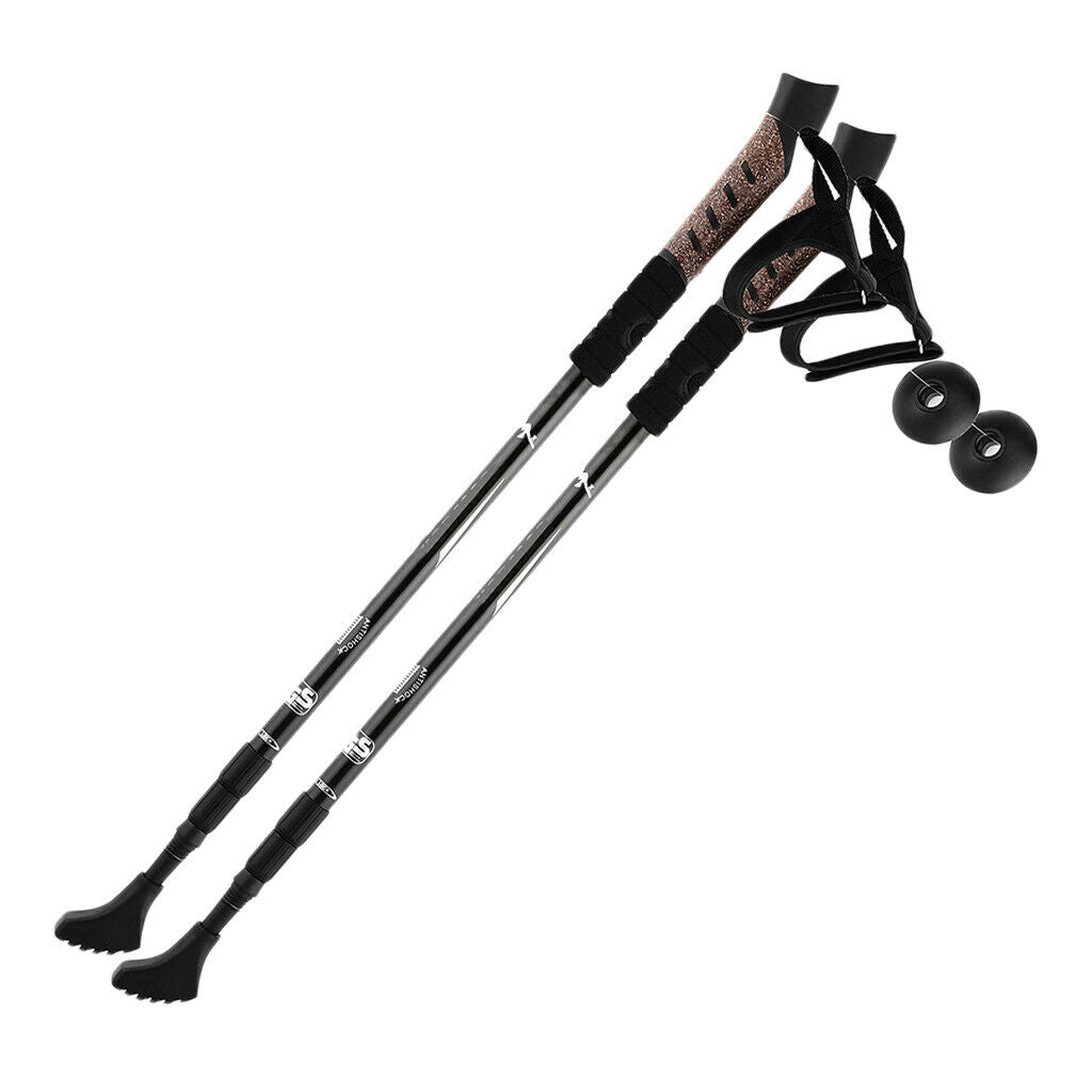 2pcs Folding Trekking Walking Hiking Sticks Poles Camping Cane Bag Black