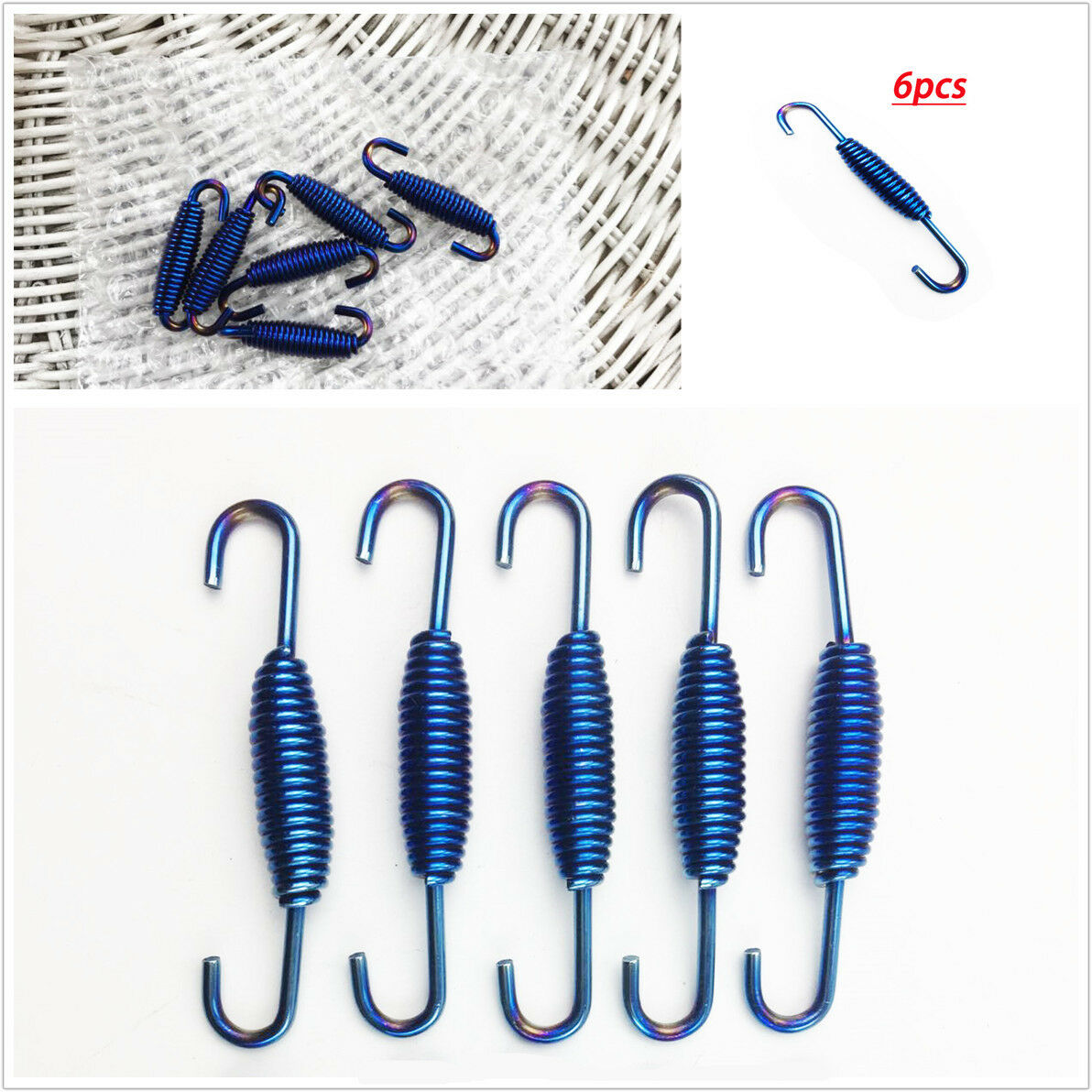 6 Pcs Blue Stainless Steel Scooter Motorcycle Exhaust Pipe Muffler Springs Hooks